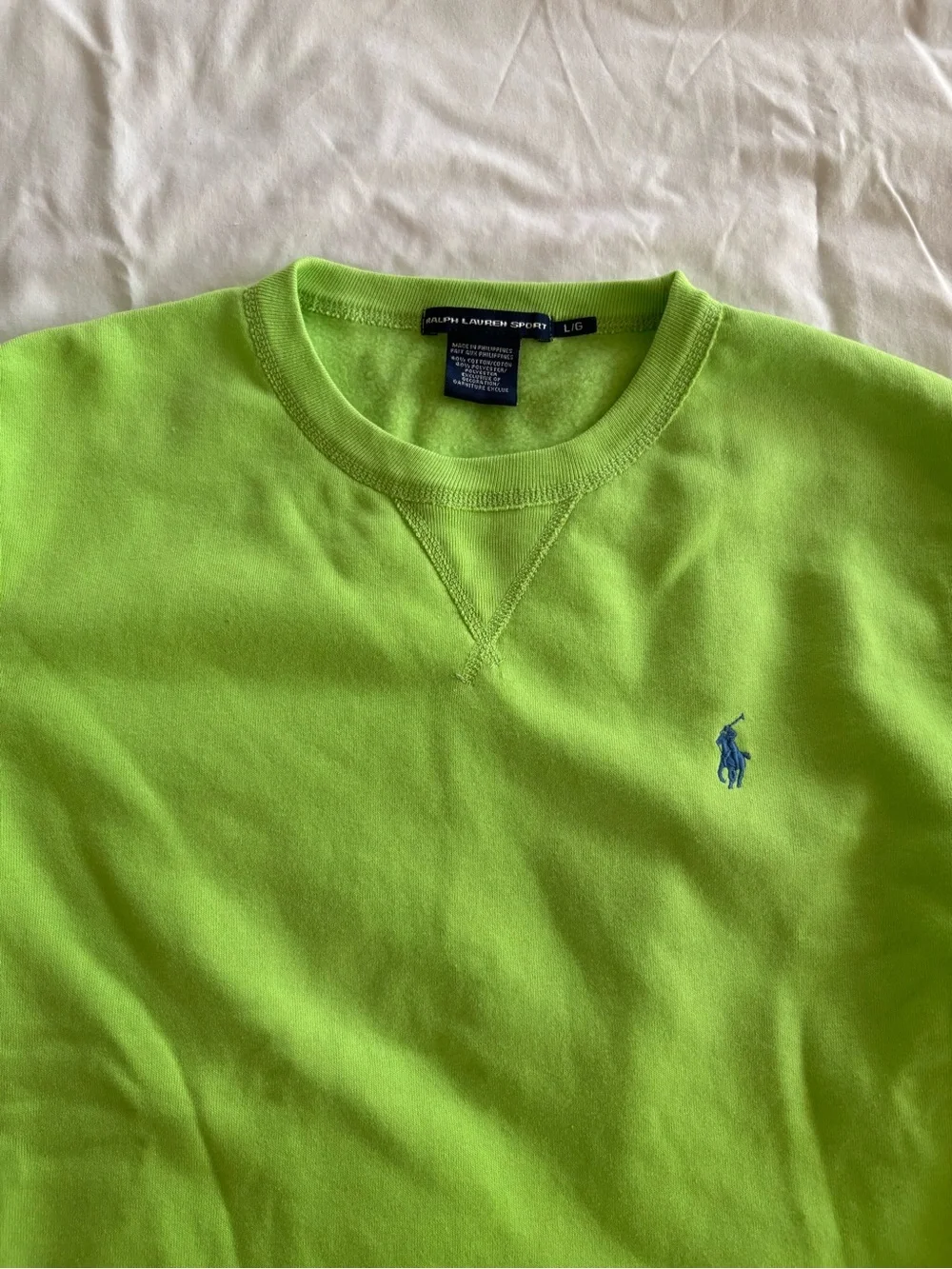 Ralph Lauren Crewneck Sweatshirt in Bright Lime Green with Blue Pony